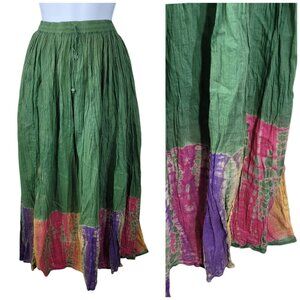 Vtg Flare Midi Skirt One Size Small Medium Large XL Pull On Boho TieDye Gauze